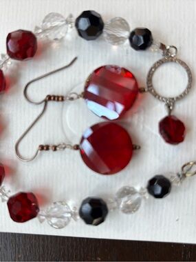 Red Crystal Bracelet and Earrings Handcrafted